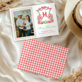 Cartão De Festividades Watercolor Christmas Boots Monogramas Crest Foto