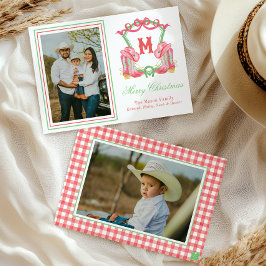 Cartão De Festividades Watercolor Christmas Boots Monogramas Crest Foto