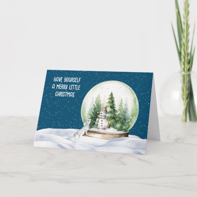 Cartão De Festividades Watercolor Christmas Bunny e Snowman (Frente)