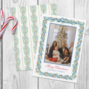 Cartão De Festividades Watercolor Christmas Garland & Candy Canes Photo