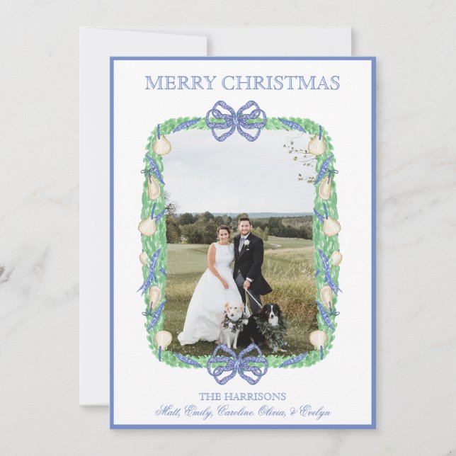 Cartão De Festividades Watercolor Christmas Garland Stocks One Photo (Frente)