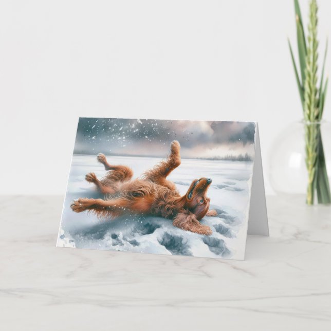 Cartão De Festividades Watercolor Christmas Irish Setter (Frente)