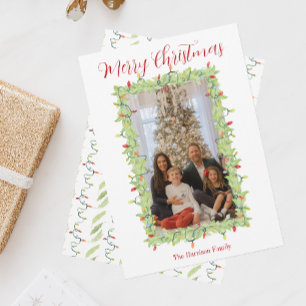 Cartão De Festividades Watercolor Christmas Lights Garland