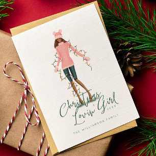 Cartão De Festividades Watercolor Christmas Lovin' Girl Envolvida Em Luze