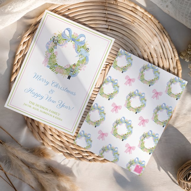 Cartão De Festividades Watercolor Christmas Nutcracker Wreath (Criador carregado)