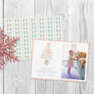 Cartão De Festividades Watercolor Christmas Pink Grandmillennier Photo