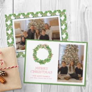 Cartão De Festividades Watercolor Christmas Red Strike Arco Wreath Photo