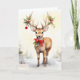 Cartão De Festividades Watercolor Christmas Reindeer