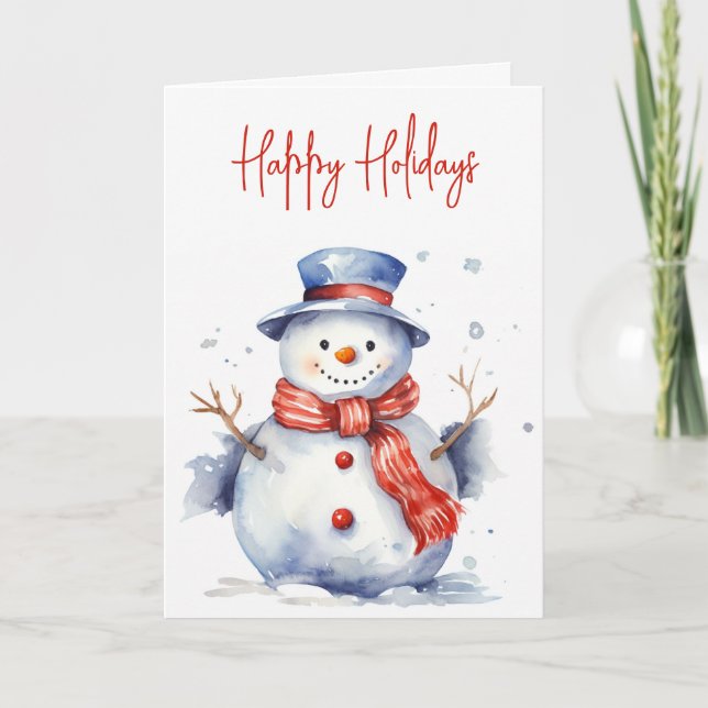 Cartão De Festividades Watercolor Christmas Snowman (Frente)
