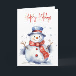 Cartão De Festividades Watercolor Christmas Snowman<br><div class="desc">Homem de neve bonitinho de aquarela vestindo chapéu e cachecol. O texto é editável.</div>