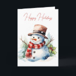 Cartão De Festividades Watercolor Christmas Snowman<br><div class="desc">Homem de neve aquarela com cachecol e que o texto é editável.</div>