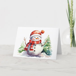 Cartão De Festividades Watercolor Christmas Snowman