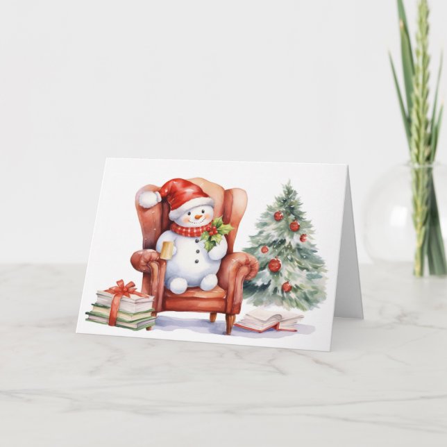Cartão De Festividades Watercolor Christmas Snowman (Neve Natal) (Frente)