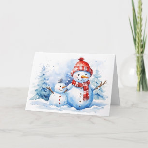 Cartão De Festividades Watercolor Christmas Snowmen