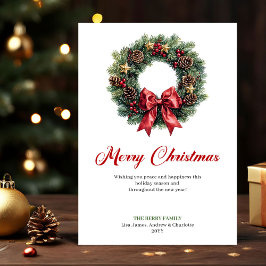 Cartão De Festividades Watercolor Christmas Wreath Traditional Greeting