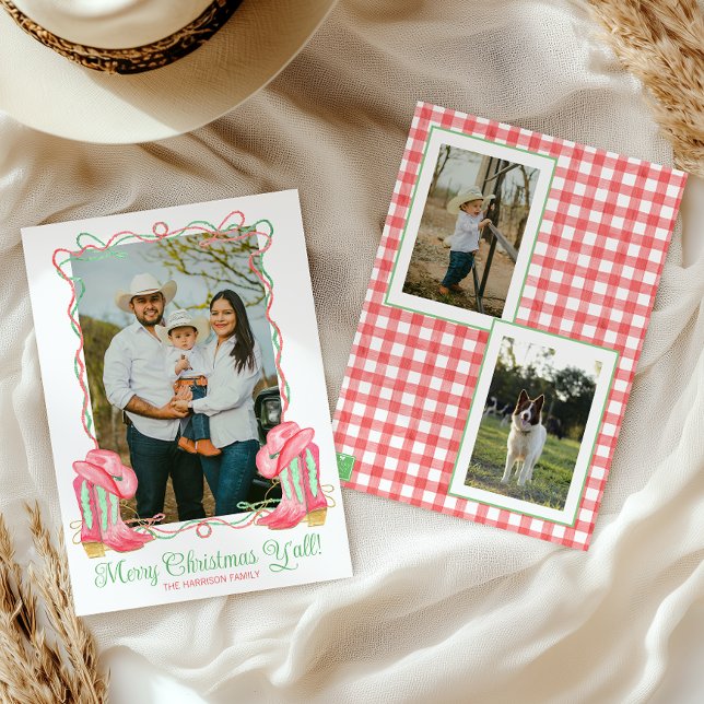 Cartão De Festividades Watercolor Country Christmas Cowboy Boots Fotograf (Criador carregado)