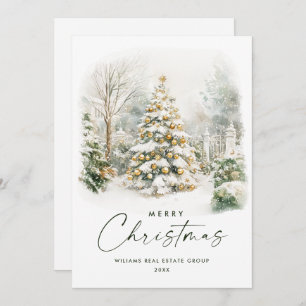Cartão De Festividades Watercolor Country Christmas Pine Tree Corporate