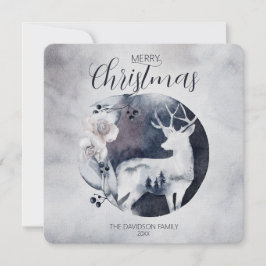 Cartão De Festividades Watercolor Deer and Floral Accent