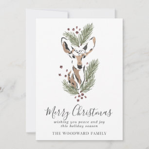 Cartão De Festividades Watercolor Deer Pine Boughs