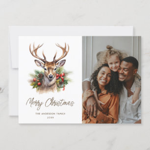 Cartão De Festividades Watercolor Deer Winter Botanicals Foto Natal
