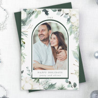 Watercolor Evergreen & Cotton Flowers Arch Photo