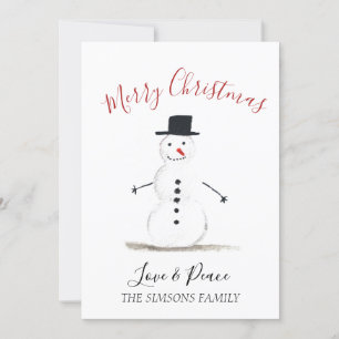 Cartão De Festividades Watercolor Felry Christmas Snowman