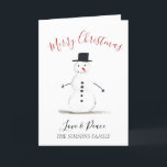Cartão De Festividades Watercolor Felry Christmas Snowman<br><div class="desc">Feliz cartão de Natal. Aquarela,  boneco de neve,  árvore de Natal,  não foto,  carta tradicional. Por favor,  personalize-o com os seus detalhes.</div>