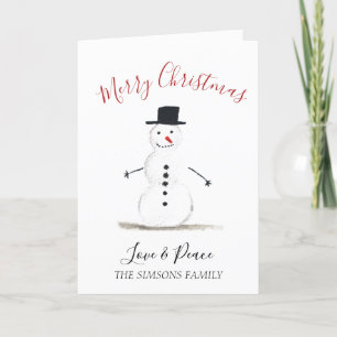 Cartão De Festividades Watercolor Felry Christmas Snowman