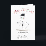 Cartão De Festividades Watercolor Felry Christmas Snowman Grandson<br><div class="desc">Feliz cartão de neto de Natal. Aquarela,  boneco de neve,  árvore de Natal,  não foto,  carta tradicional. Por favor,  personalize-o com os seus detalhes.</div>
