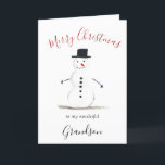 Cartão De Festividades Watercolor Felry Christmas Snowman Grandson<br><div class="desc">Feliz cartão de neto de Natal. Aquarela,  boneco de neve,  árvore de Natal,  não foto,  carta tradicional. Por favor,  personalize-o com os seus detalhes.</div>