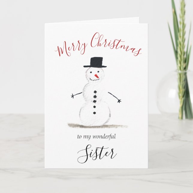 Cartão De Festividades Watercolor Felry Christmas Snowman Sister (Frente)