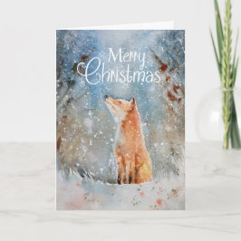 Cartão De Festividades Watercolor Felry Christmas Wolf Woodland