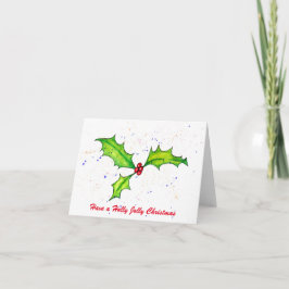 Cartão De Festividades Watercolor Festivo Holly Red Berries Natal