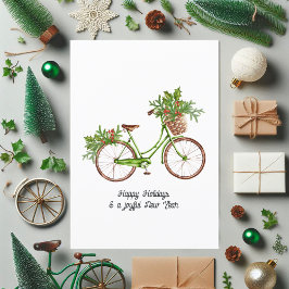 Cartão De Festividades Watercolor Floral Bicycle Christmas Family Photo
