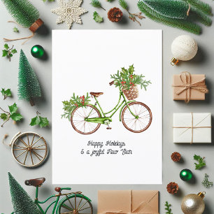 Cartão De Festividades Watercolor Floral Bicycle Christmas Family Photo