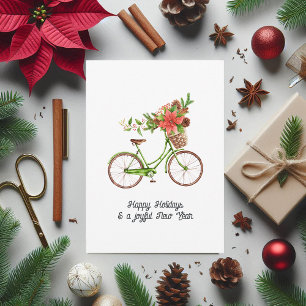 Cartão De Festividades Watercolor Floral Bicycle Christmas Family Photo