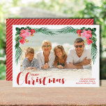 Cartão De Festividades Watercolor Floral Christmas Photo<br><div class="desc">Cartões de foto de Natal apresentam folhas de aquarela e flores tropicais,  sua foto favorita,  seus nomes e saudações em caracteres quicos. Use ANY COLOR para o fundo no verso. *Layout VERTICAL um para você em nossa loja. Selecione alta definição para melhor qualidade de impressão.</div>
