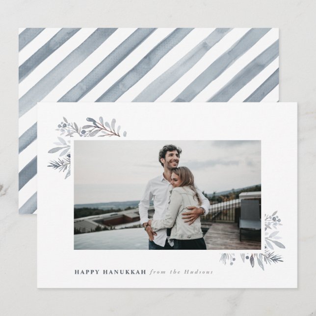 Cartão De Festividades Watercolor Floral Happy Hanukkah (Frente/Verso)