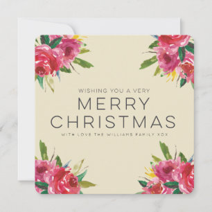 Cartão De Festividades Watercolor Floral Merry Christmas Script Photo