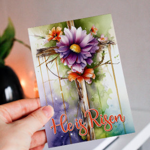 Cartão De Festividades Watercolor Floral Páscoa Cross Ele é Riscado