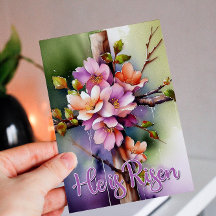 Watercolor Floral Páscoa Cross Ele é Riscado