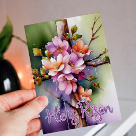 Cartão De Festividades Watercolor Floral Páscoa Cross Ele é Riscado