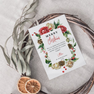 Cartão De Festividades Watercolor Floral Red Berries Feliz Natal