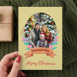 Cartão De Festividades Watercolor Floral Wreath Dourado Natal