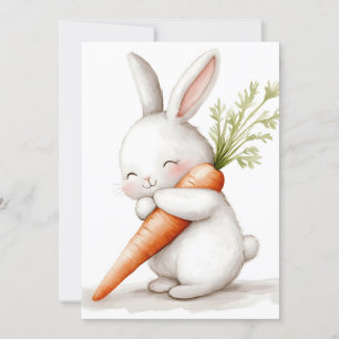 Cartão De Festividades Watercolor Fluffy Bunny Carrot Love