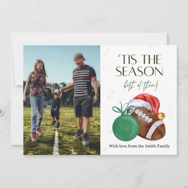 Cartão De Festividades Watercolor Football Season Christmas Card [green] (Frente)