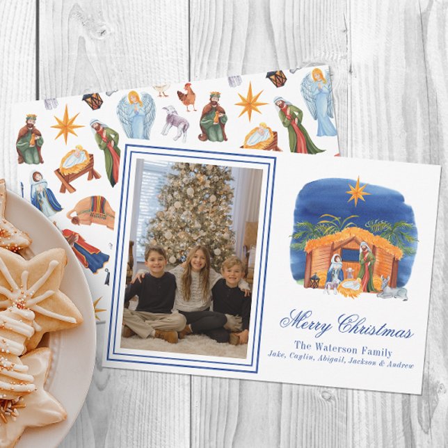 Cartão De Festividades Watercolor Foto de Natal Colorida (Criador carregado)