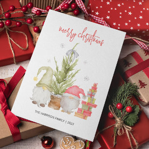 Cartão De Festividades Watercolor Gnomo Natal