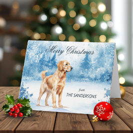 Cartão De Festividades Watercolor Golden Retriever Winter Christmas