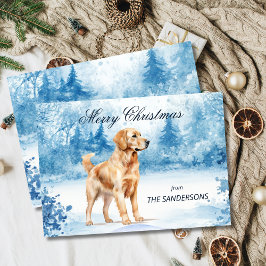Cartão De Festividades Watercolor Golden Retriever Winter Holiday Card